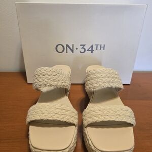 Cream Platform Sandals with Textured Straps